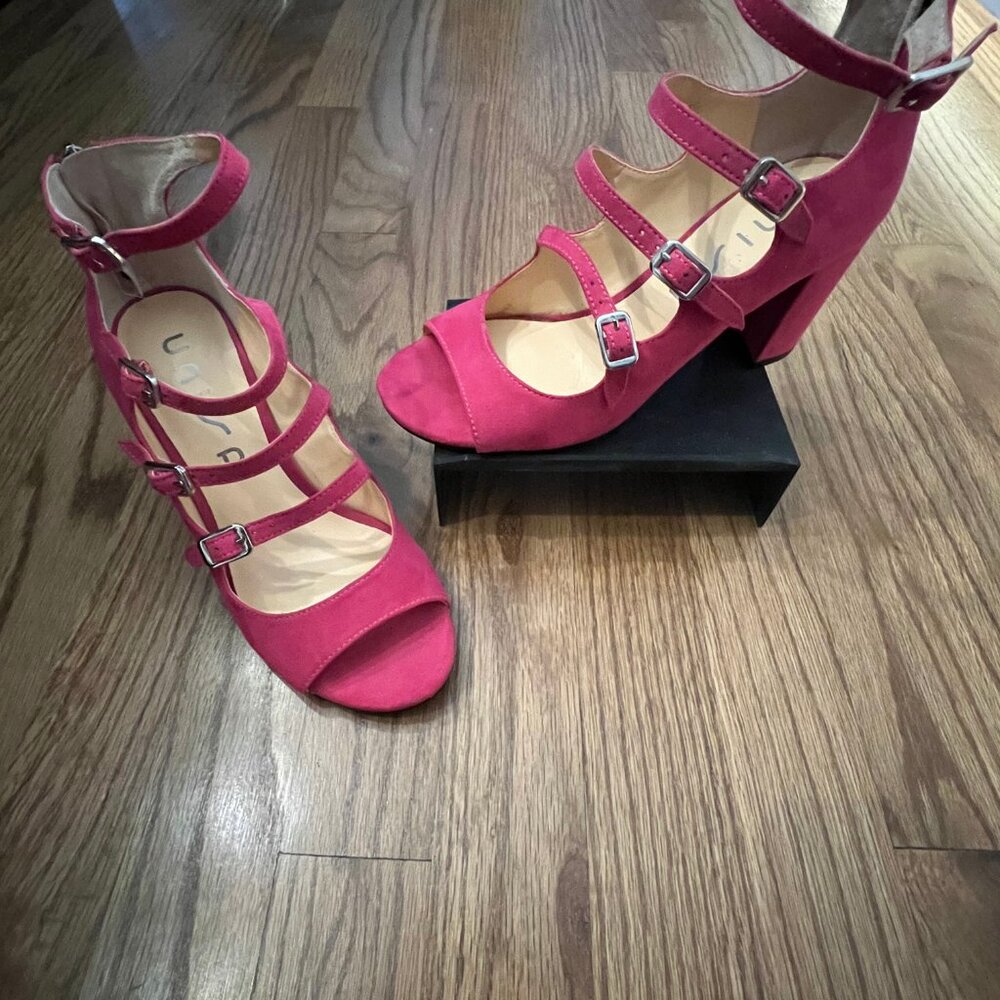 Unisa Womens Undarrah Faux Suede Buckle Heels Pink Size 5.5 Medium